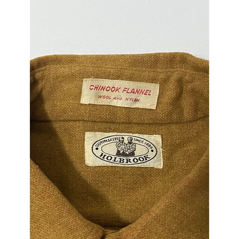 Holbrook Chinook Flannel Vintage 1970s Gold M 15 15 1/2 Wool Blend - Picture 2 of 10